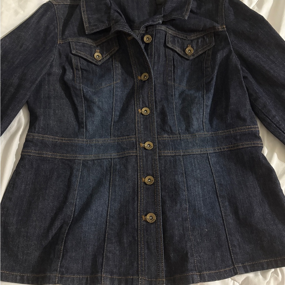 Axcess stretch denim jean jacket size L large vintage style 70s peplum waist